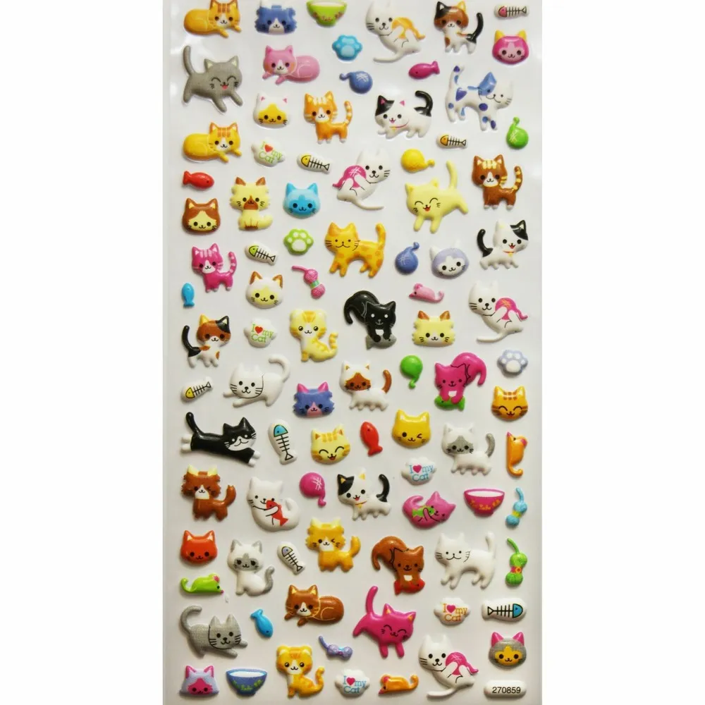 Autocollants réutilisables - relief 3d - chats mignons