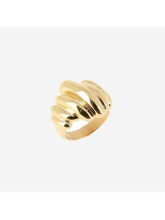 BAGUE–LARGE–ACIER DORE–T7 Zag Bijoux