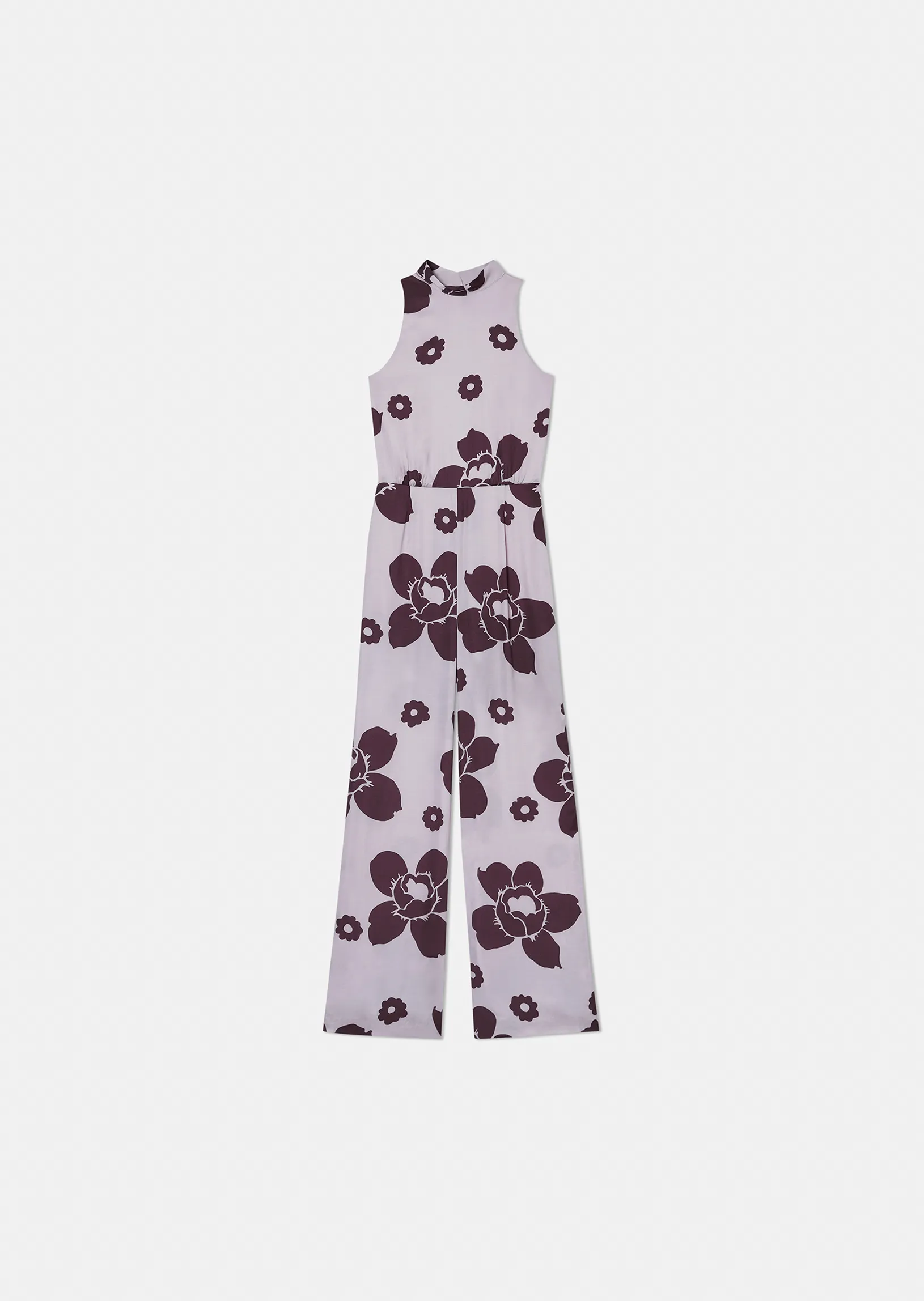 Combinaison Cecile violette imprimée fleuri en satin