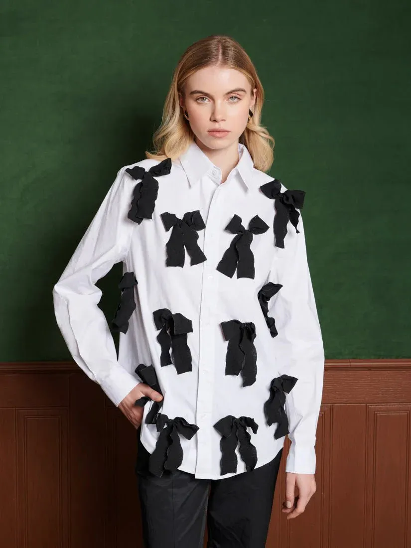 Dream Sister Jane - Penny Bow Shirt - Pearl White
