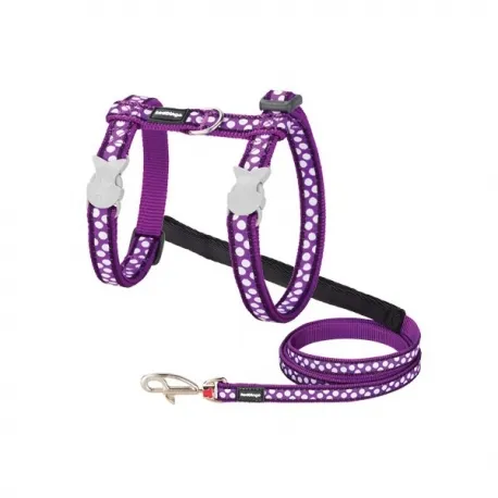 ensemble harnais et laisse red dingo chats fantaisie violet pois blanc pour chat