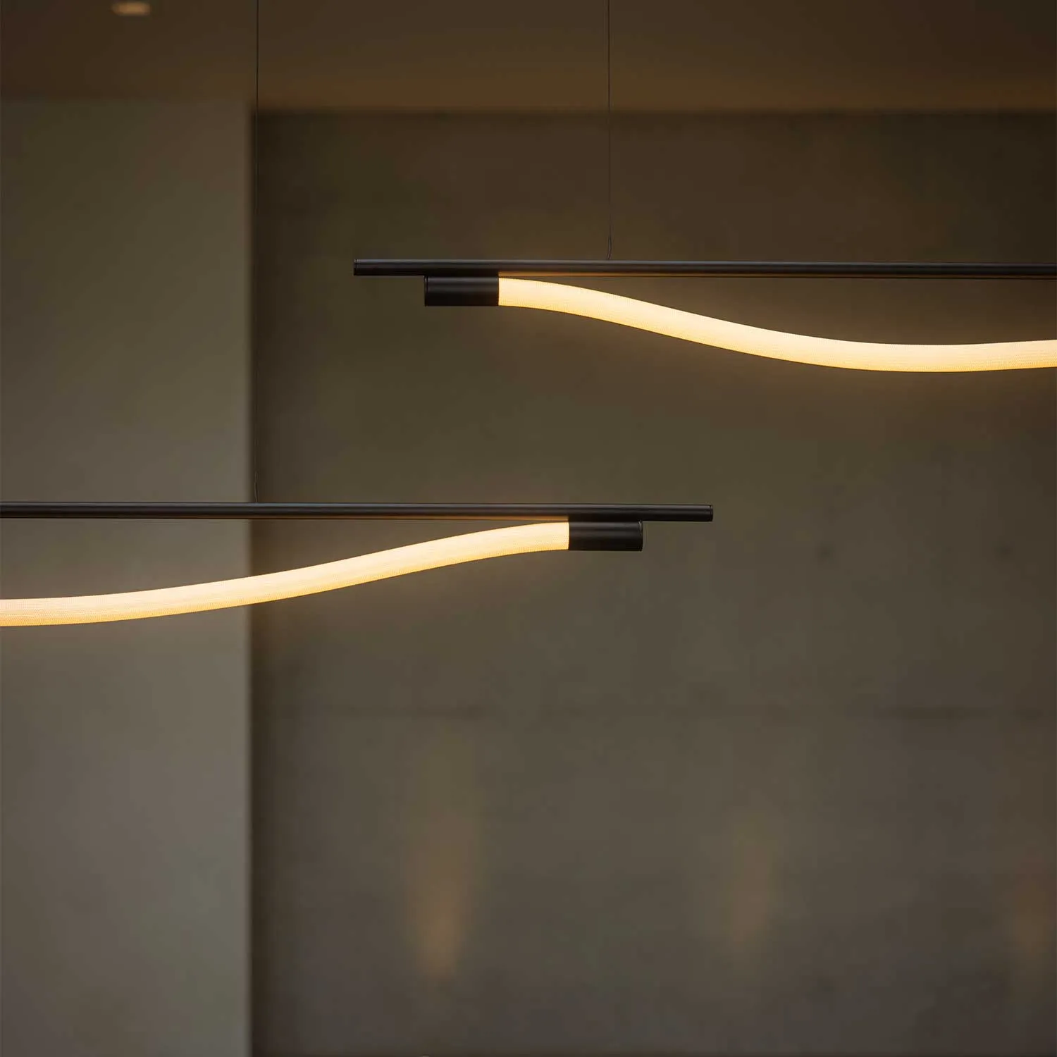 Levity Bow - Designer linear LED tube pendant light for dining room