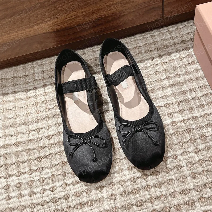 Luxe Bow Soie Bout Rond Femmes Ballet Chaussures Plates Sangle Bateau Chaussures De Créateur Bas Mary Jane Confortable Rétro Ban