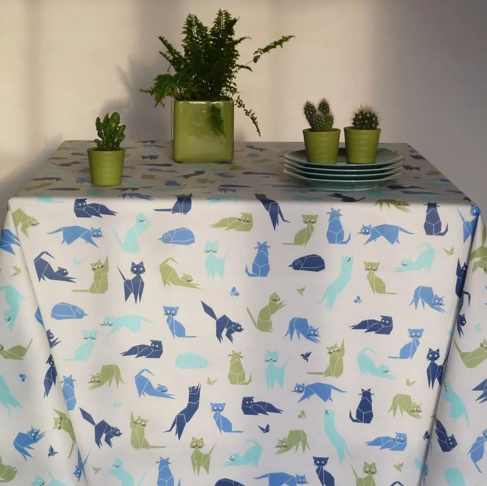 Nappe enduite Chats bleus - Ronde diam 160cm Fleur de Soleil 