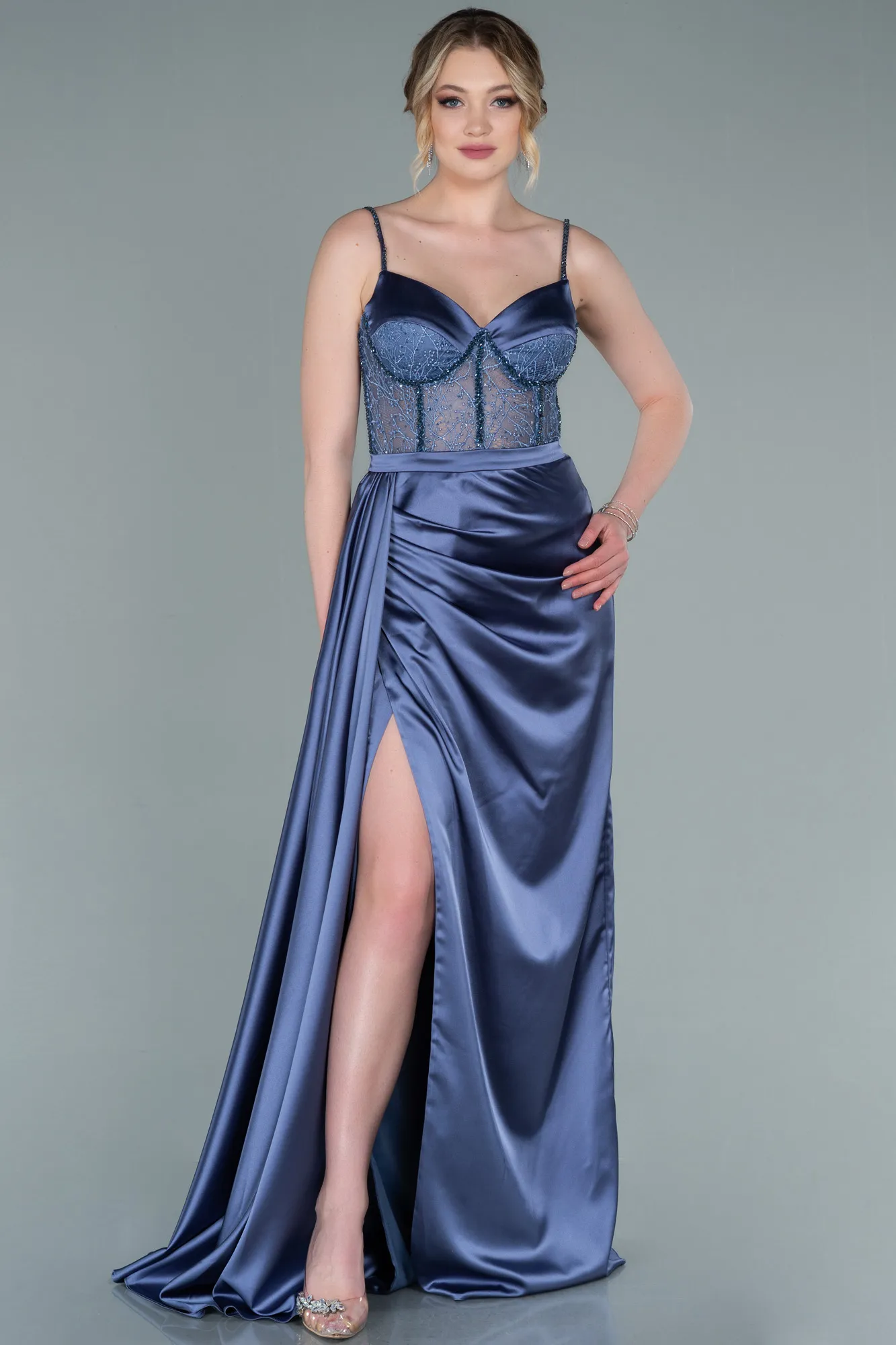 Robe De Soirée Satin Longue Émeraude ABU2130