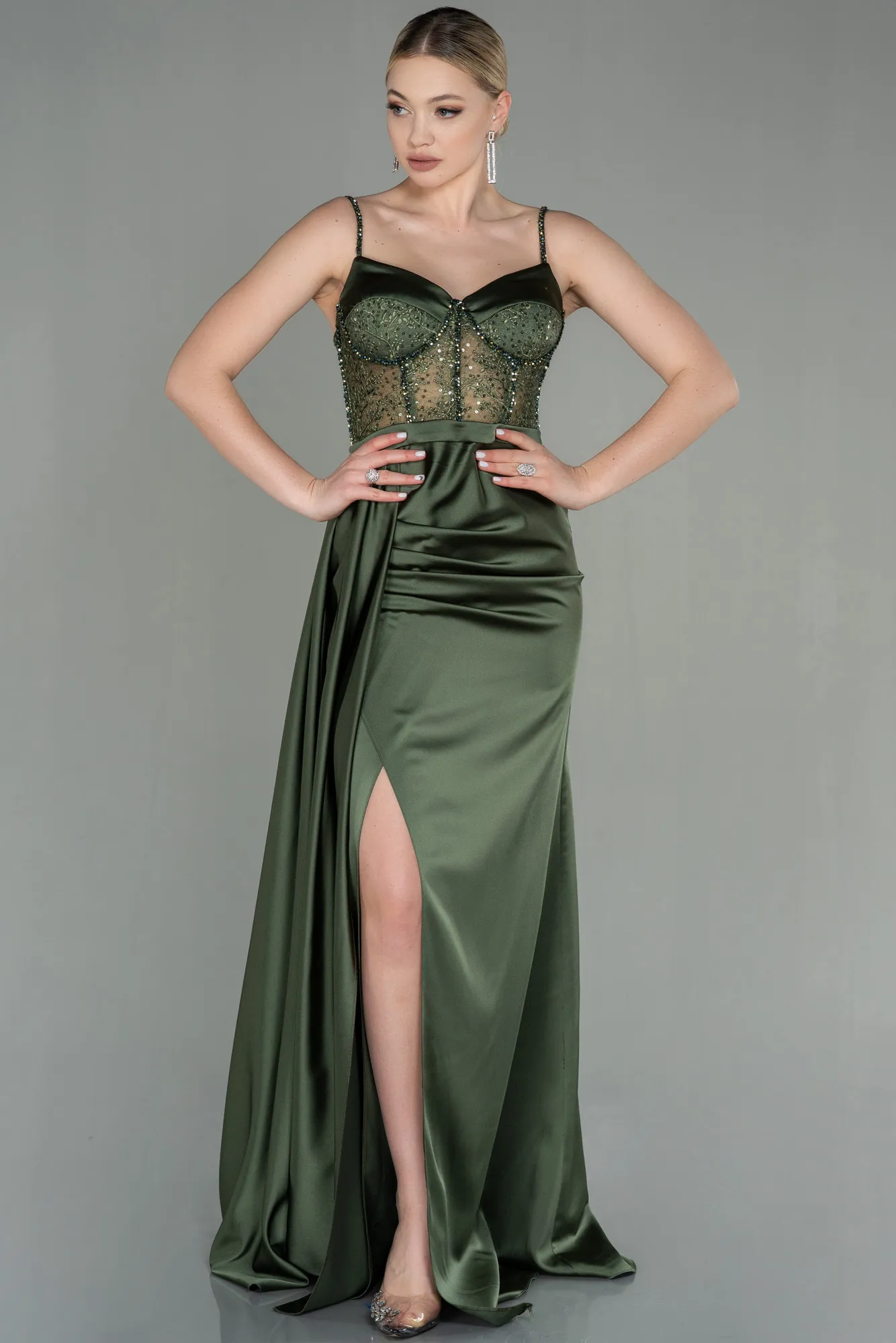 Robe De Soirée Satin Longue Émeraude ABU2130