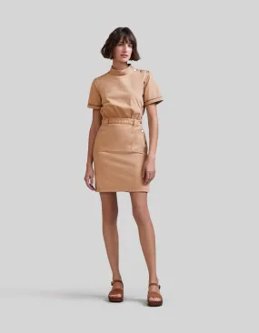 Robe en jean camel pressions côté ganses-bijou Femme