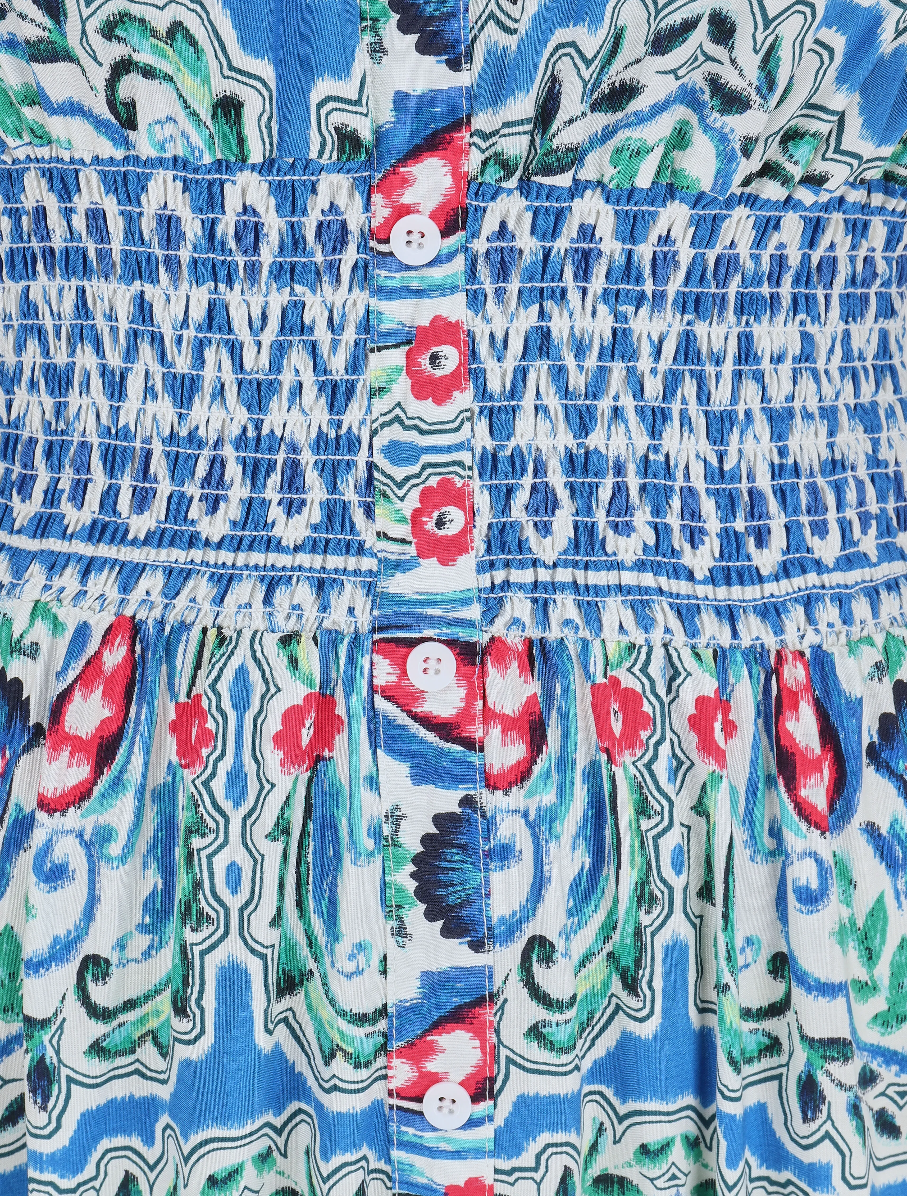 Robe longue à manches courtes imprimé fleurs graphiques - Bleu