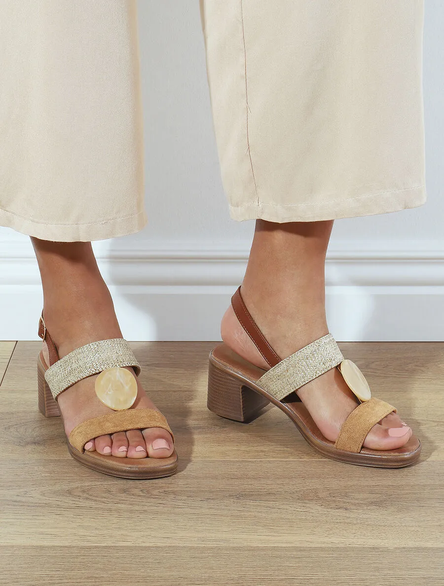 Sandales bi-matière à bijou style marbre - Camel