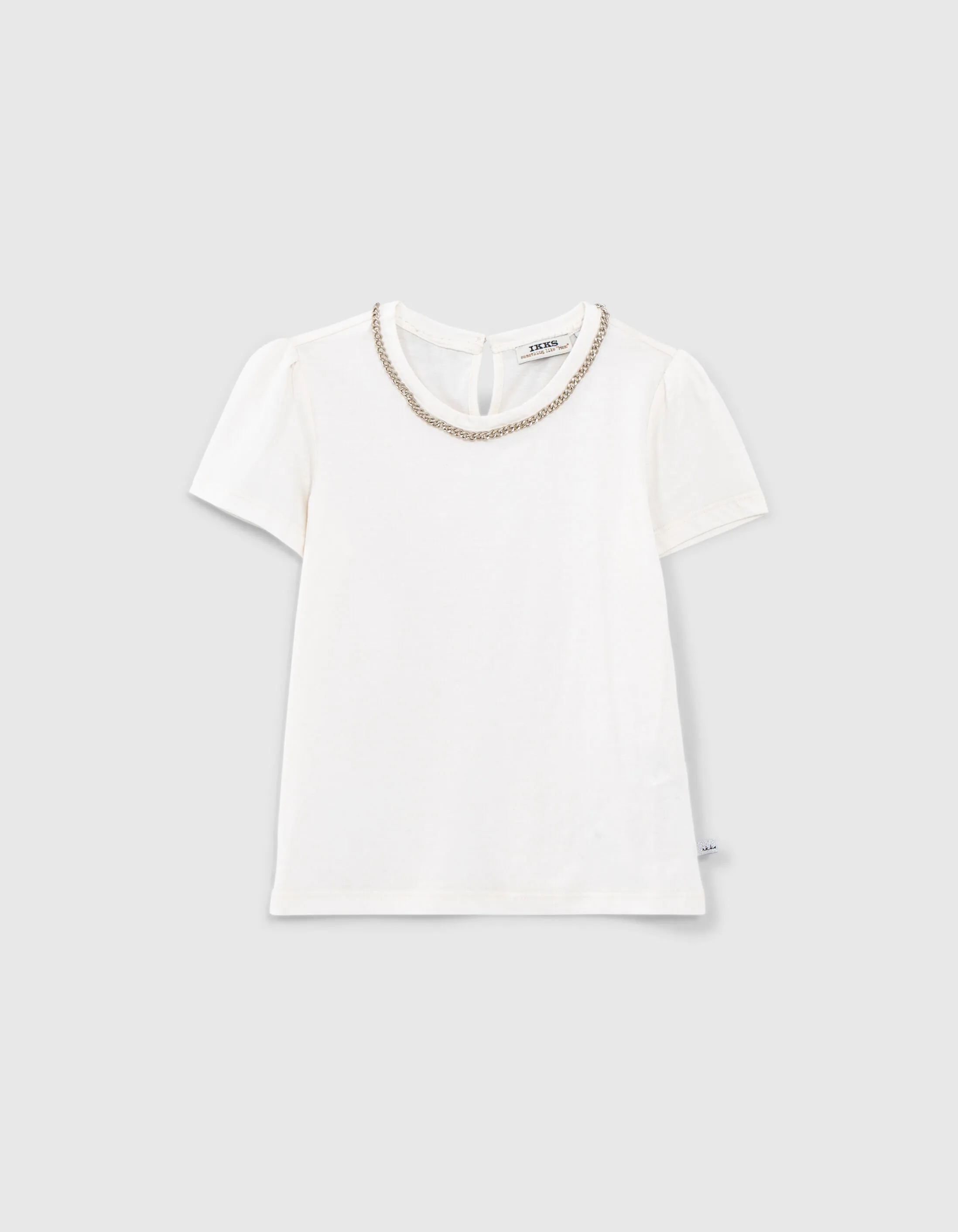T-shirt blanc cassé col bijou fille
