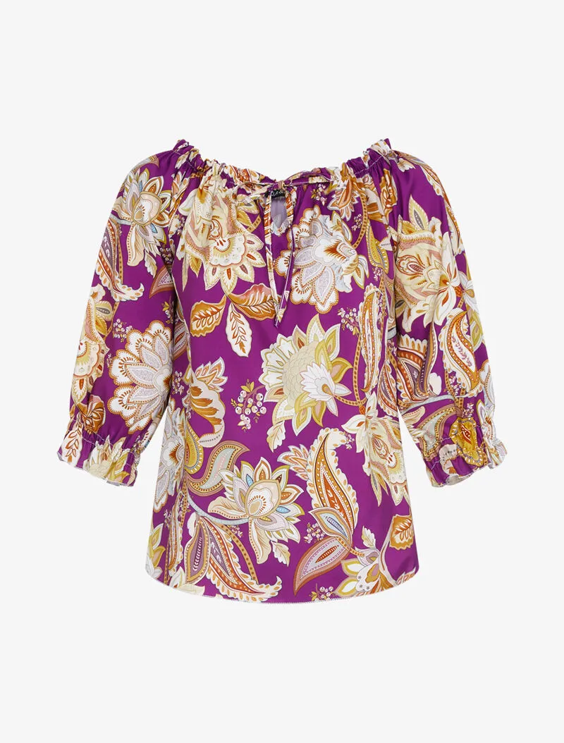 Top à imprimé fleurs graphiques - violet