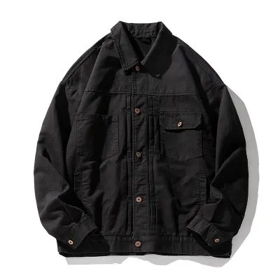 Veste trucker oversize streetwear japonais pour homme avec boutons retro